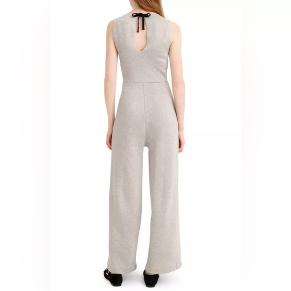 J.CREW Sleeveless Lurex Jumpsuit Silver Black Velvet Tie Back Metallic Wide Leg - Picture 5 of 16